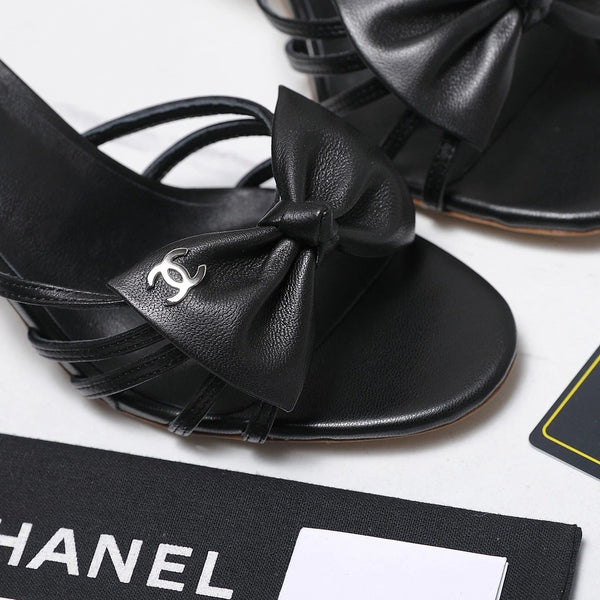 CC 2026 High-heeled Sandals With Delicate Bow 80mm Black Cowhide 758430