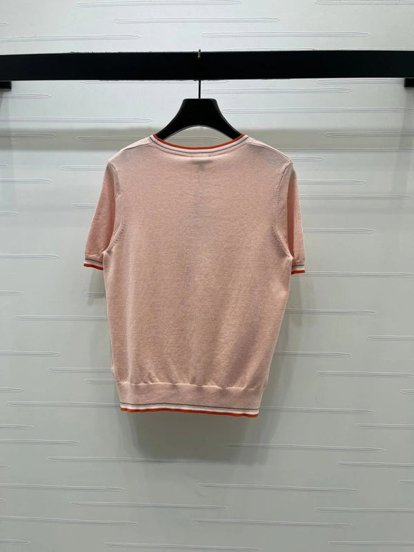 CC 2026 Hollow-out Knit Crew Neck Short-sleeved Top 380725