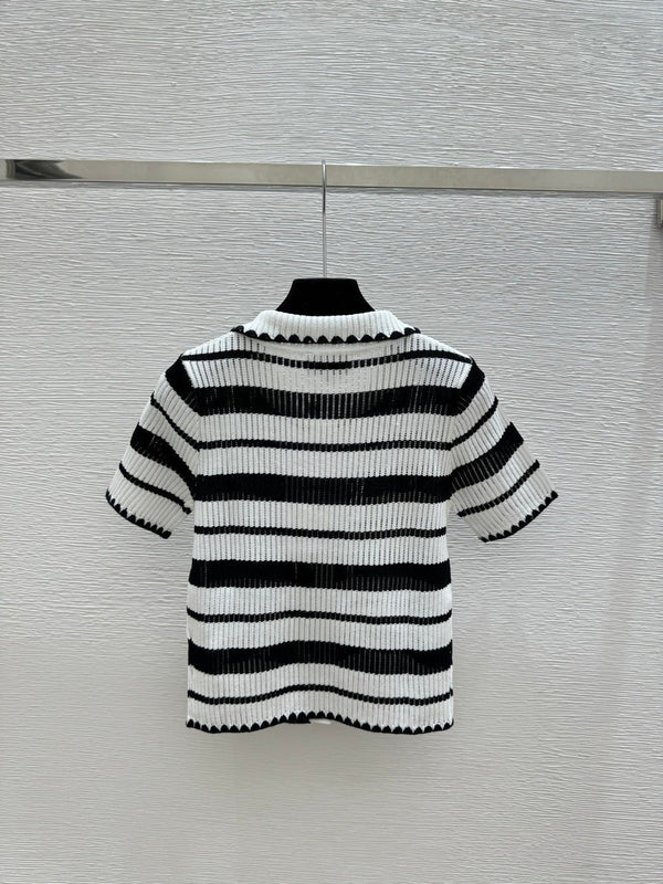 Cardigan Chanel 2026 en maille rayée à col et manches courtes 170591