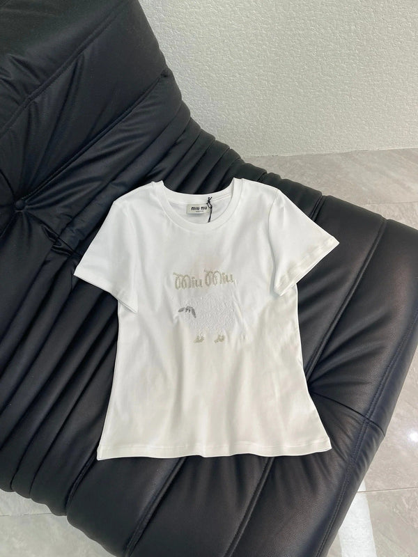 T-shirt Miumiu 2026 en coton brodé mouton manches courtes 343442