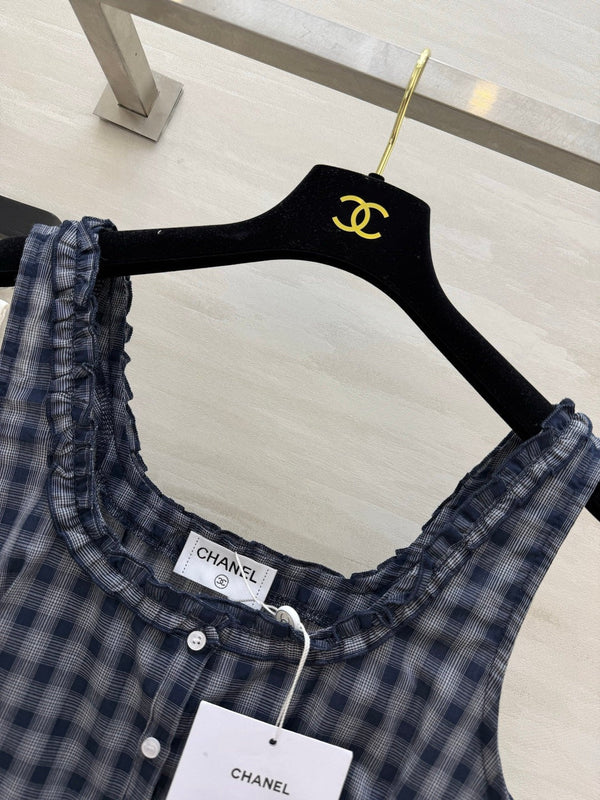 CC 2026 Checkered Ruffled Camisole Navy Blue Cotton