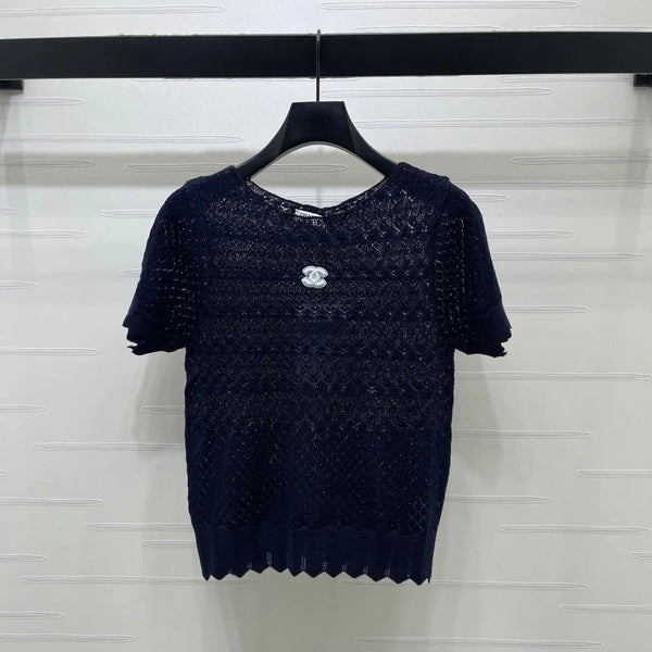 CC 2026 Double C Logo Knit Short-sleeved Shirt 380703