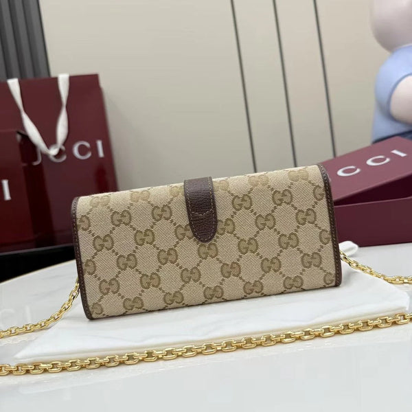 GG 2026 Jackie Wallet 19cm Brown Canvas Leather