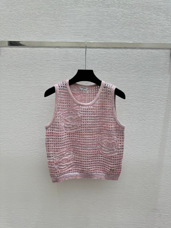 Chanel 2026 Gilet Sans Manches en Maille Évidée Fleur Laine 158962