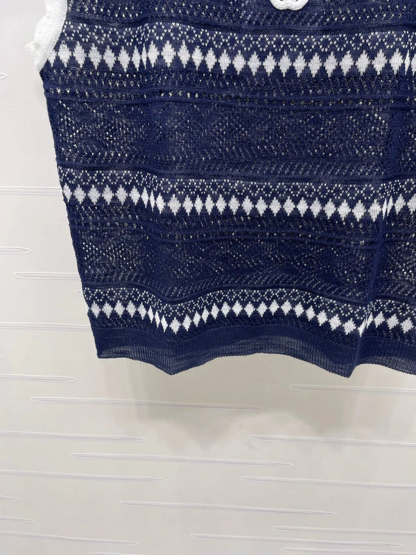 CC 2026 Hollow-out Striped Knit Vest Navy Blue Viscose 677769