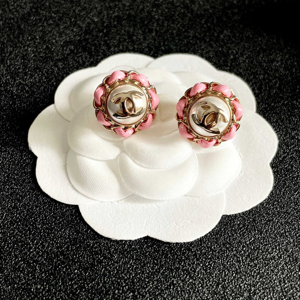 CC Pendantes Double C Perle Rose Boucles d'oreilles Dorées 558643