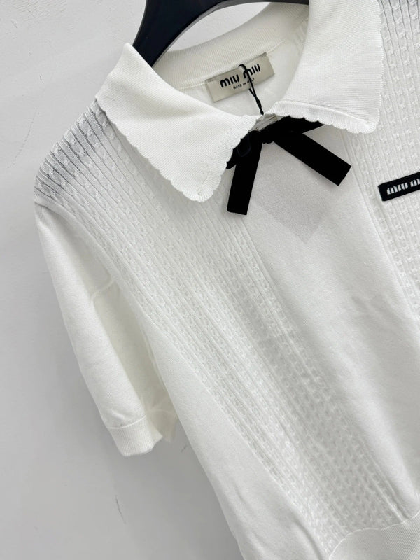 Miumiu 2026 Short-sleeved Top With Bow Wool 179456