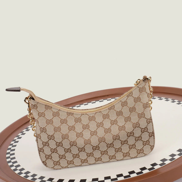 GG 2026 Lady Lunetta Chain Shoulder Bag 25cm Brown Canvas Leather