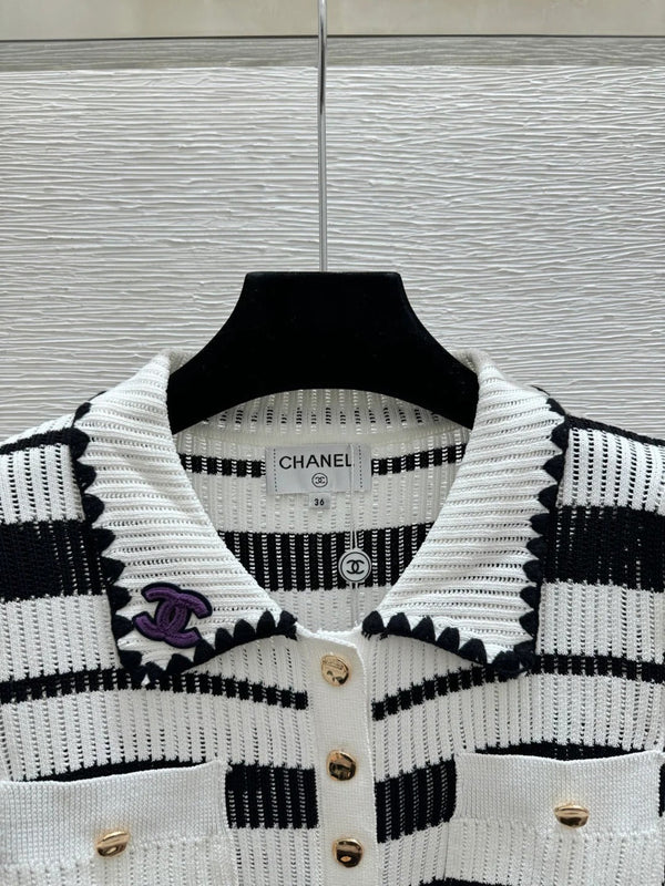 Cardigan Chanel 2026 en maille rayée à col et manches courtes 170591