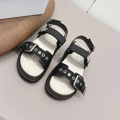 CD 26A Platform Sandal Two Tone Canvas Cowhide Silver Buckle