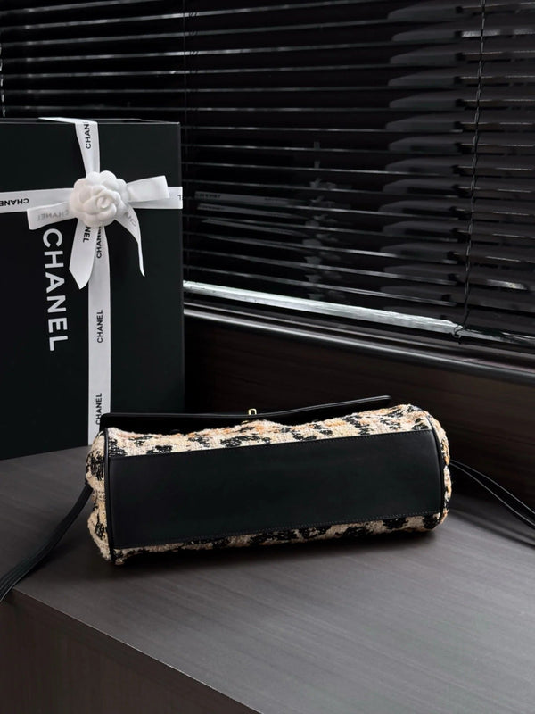 CC 2026 Leopard Print Baguette Bag Tweed Leather