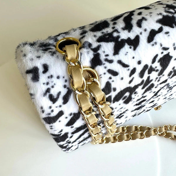 CC 2026 Leopard Print 25cm Flap Bag White Black Ponyhair Leather