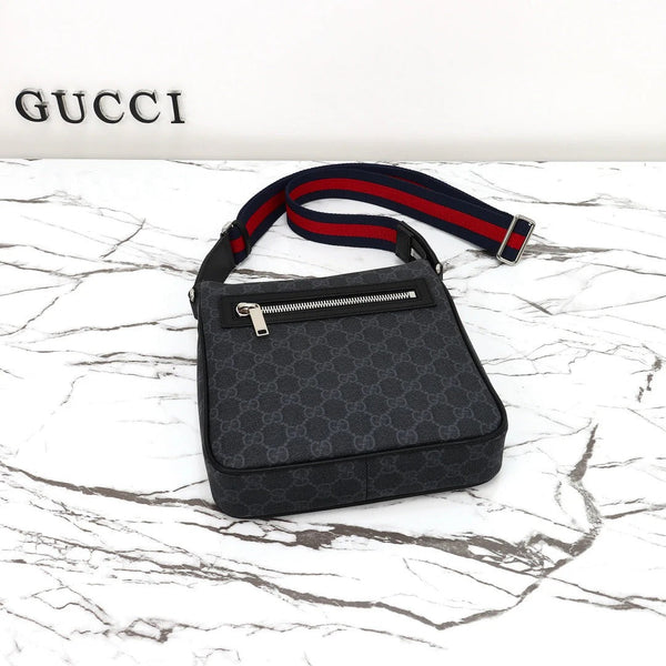 GG 2026 Flatpack Small Messenger Bag 24cm Black Dark Gray Canvas Leather