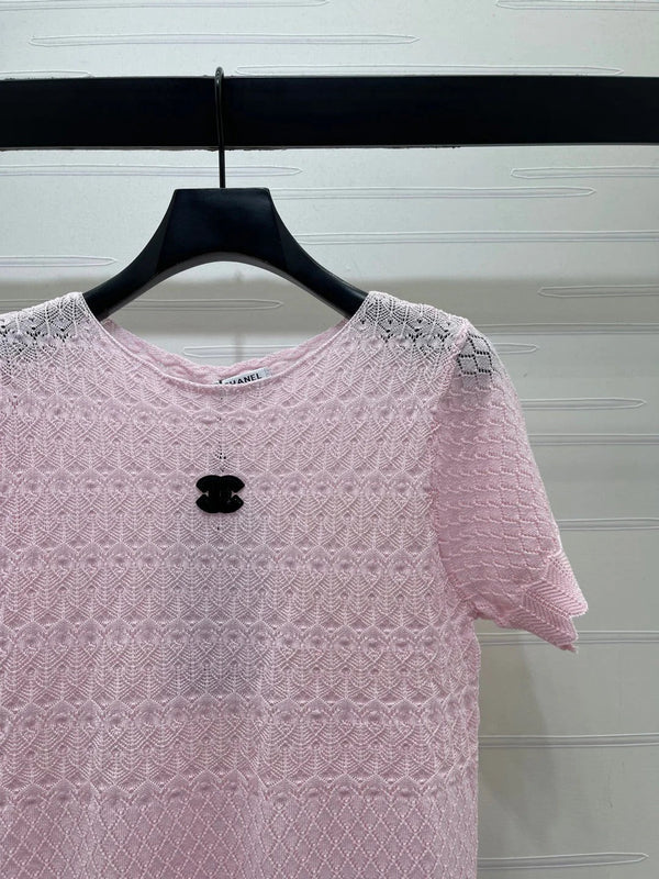 CC 2026 Double C Logo Knit Short-sleeved Shirt 380703
