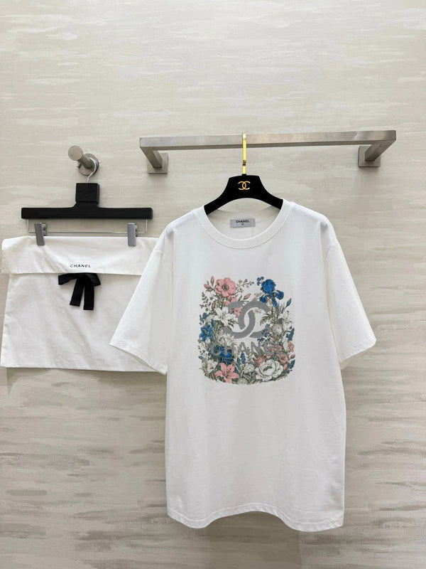 CC 2026 Floral Rhinestone T-shirt Cotton 681379