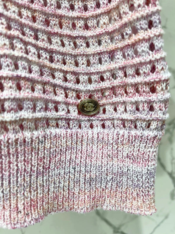 Chanel 2026 Pull en maille ajourée à col rond en laine à manches courtes 178762