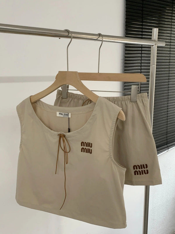 Miu 2026 Vest Shirt And Skirt Set Brown Cotton 638848