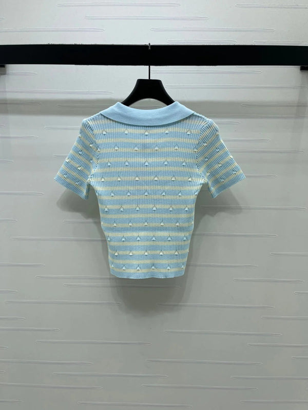 CC 2026 Striped Collared Knit Short-Sleeve T-Shirt Cotton 677728