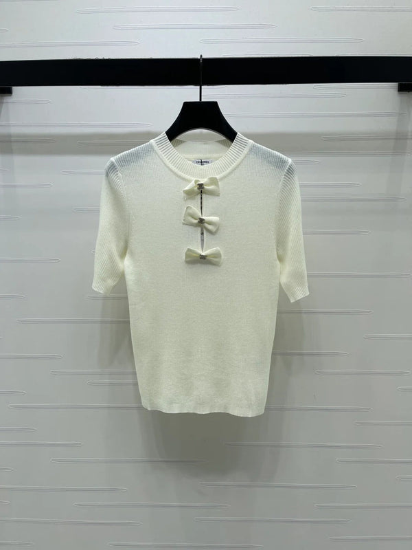Chanel 2026 Haut Manches Courtes en Maille Nœud 3D Laine 166066