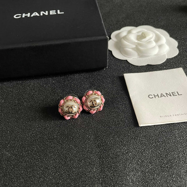 CC Pendantes Double C Perle Rose Boucles d'oreilles Dorées 558643