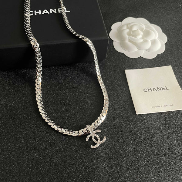 CC Plated Curb Chain Sliver Diamond Necklace