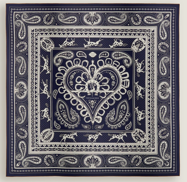 Hermès Cheval de Coeur Bandana Scarf Blue 140 In Cashmere And Silk