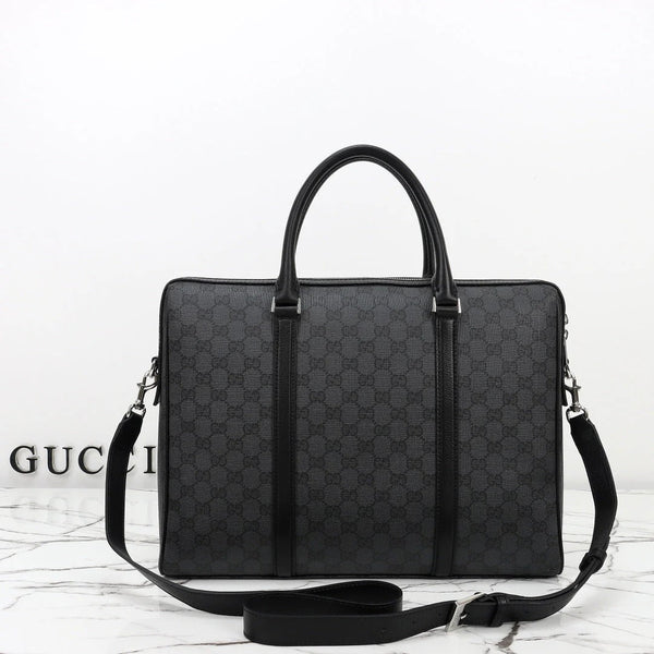 GG 2026 Mega Web Trademark Briefcase 38cm Canvas Leather