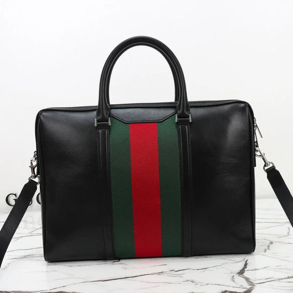 GG 2026 Mega Web Trademark Briefcase 38cm Canvas Leather