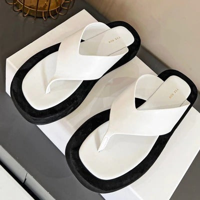 The Row Sandales Plateformes Ginza Cuir Velours Noir Blanc 293551