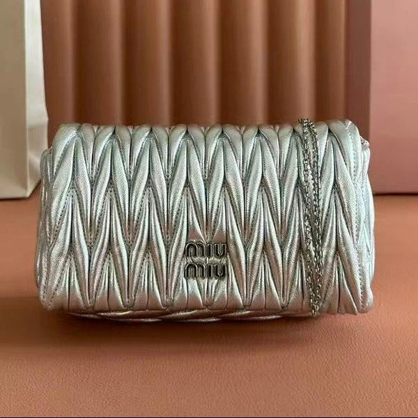 Miu 2026 Matelasse Bag 18cm Silver Leather
