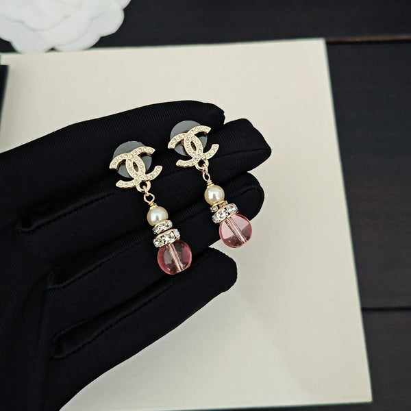 Boucles d'oreilles en diamant gourde rose CC Double C or clair