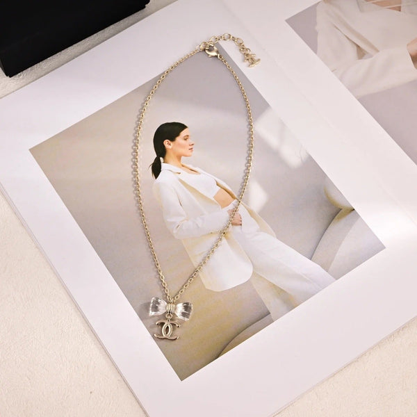CC Transparent Bow Light Gold Necklaces