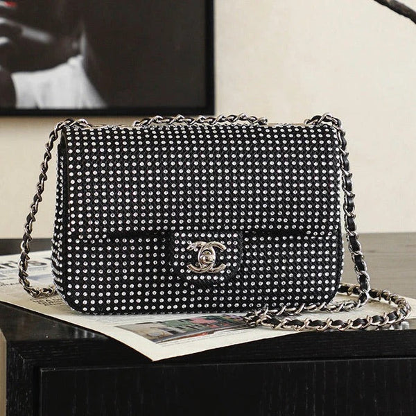 CC 2026 Classic Flap Bag 20cm With Sparkling Stones Leather