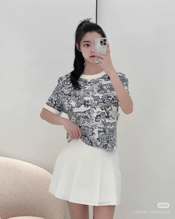 DIOR HAUT COURT EN TRICOT À MOTIFS MANCHES COURTES 25S 701