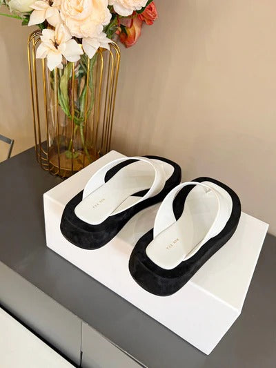 The Row Sandales Plateformes Ginza Cuir Velours Noir Blanc 293551