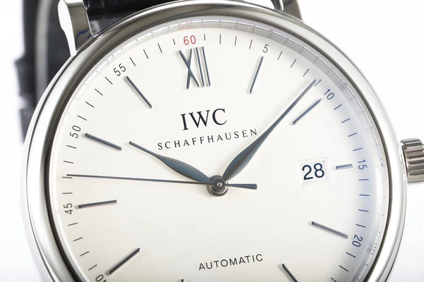 IWC Portofino 40mm White Dial Blue Numerals Black Leather