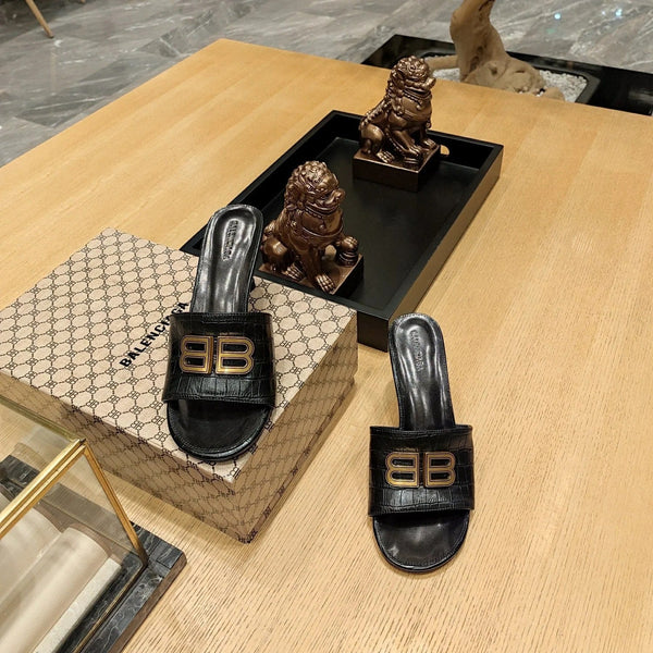 Sandales à talon Balenciaga 26s 70 en cuir de vachette noir motif crocodile 681349