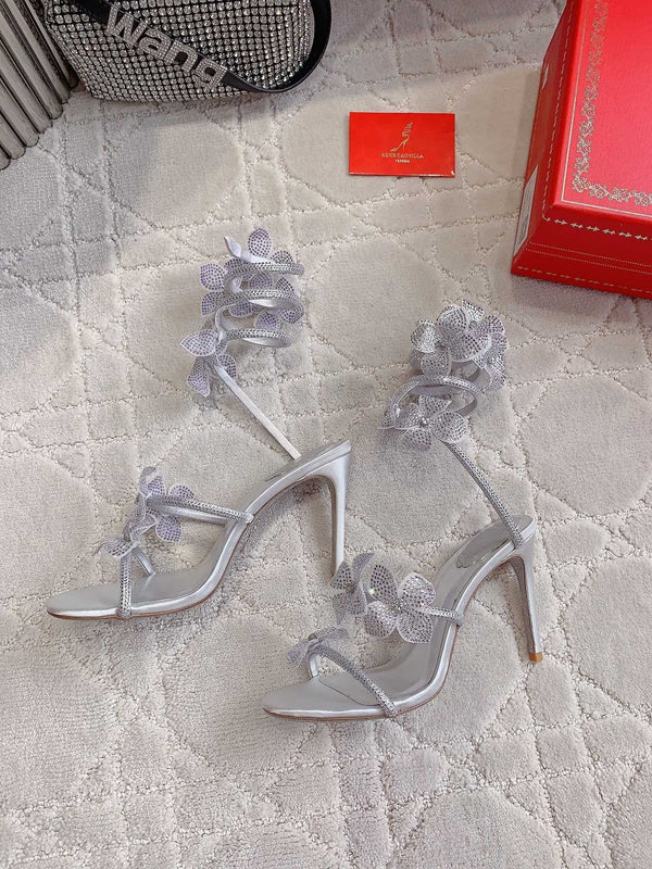 RC 2025 Margot High Heeled Sandal With Floral Embellishment Silver Leather 898021