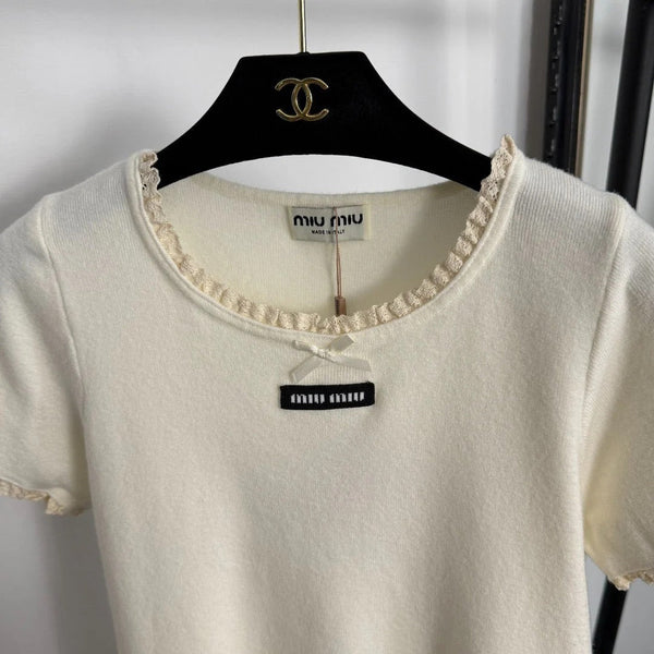 MIUMIU SHORT-SLEEVE KNIT TOP STYLE 381