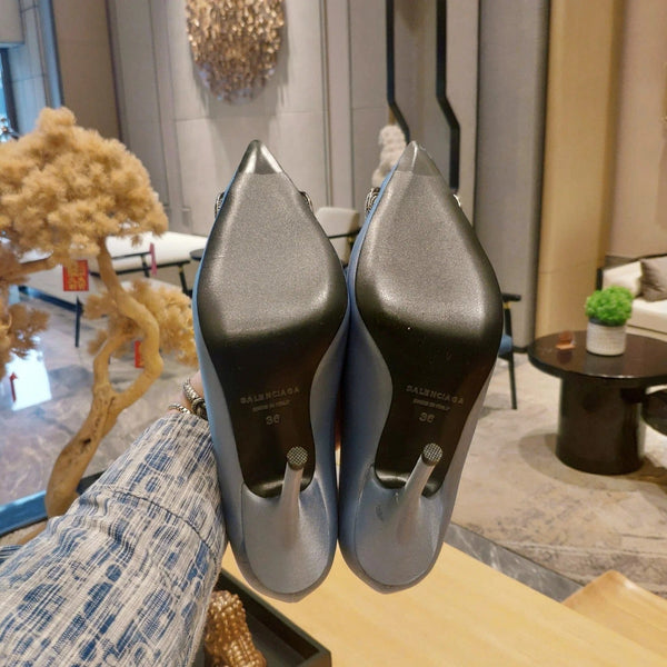 Balenciaga 26s High Heel Pump 105 Blue Silk Satin 681177