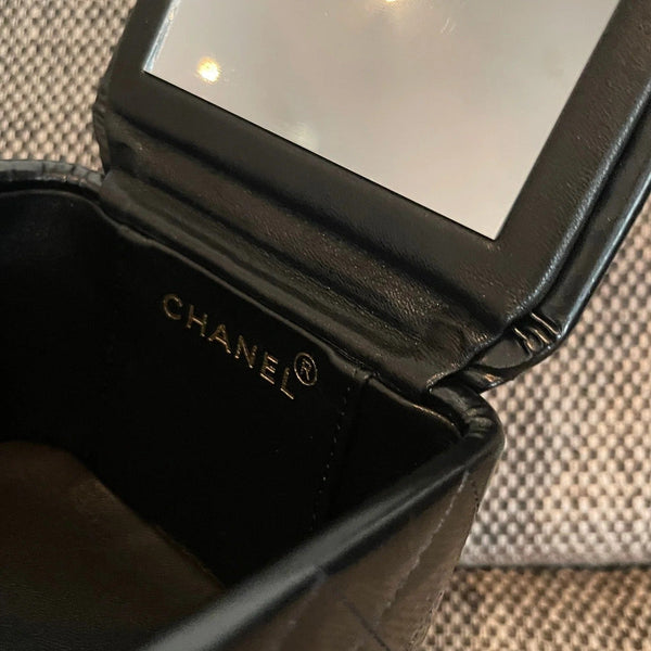 CC 2026 Vintage Mini Square Vanity Case 11cm Patent Calfskin
