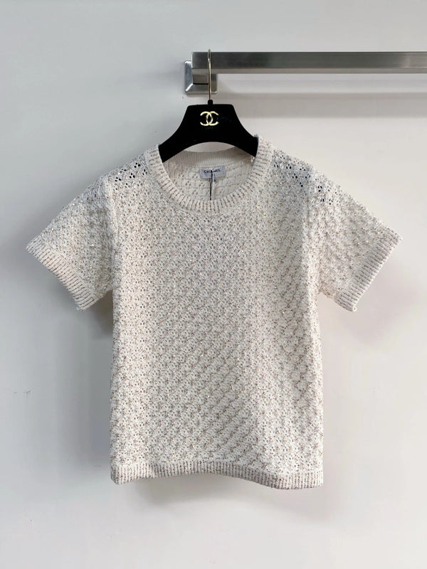Chanel 2026 Chemise tricotée à manches courtes Laine écru 166806