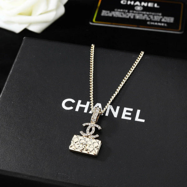 CC Classic Double C Light Gold Diamond Bag Necklace