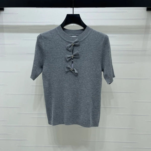 Chanel 2026 Haut Manches Courtes en Maille Nœud 3D Laine 166066