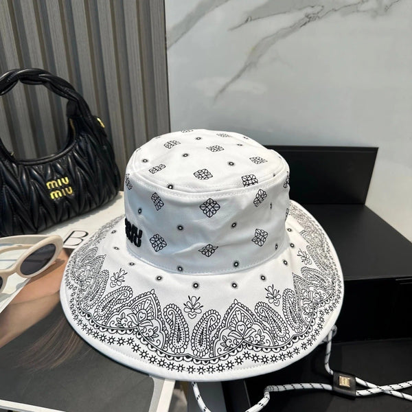 Chapeau à larges bords Miumiu à motif bandana et logo brodé 229395
