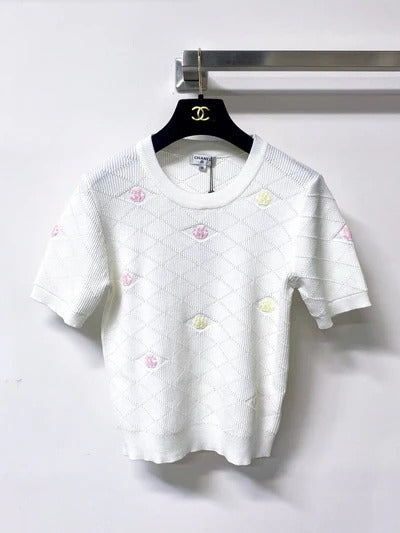 Chanel 2026 Quilted Knit Short-sleeved Shirt Wool Cashmere Tencel 310325