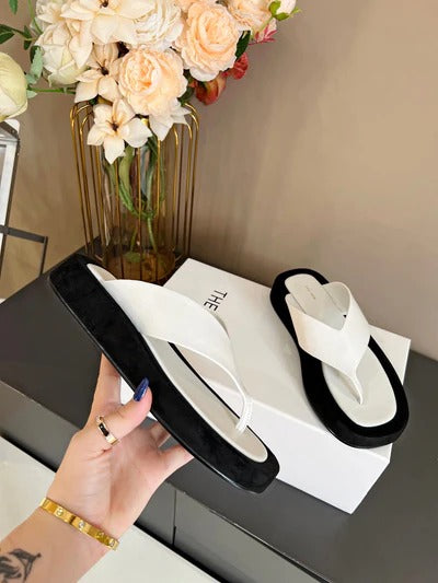 The Row Sandales Plateformes Ginza Cuir Velours Noir Blanc 293551