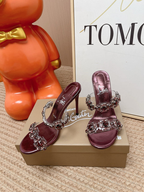 CL Just Jewel Strass Mules Burgundy Oversized Crystals PVC Leather 855235