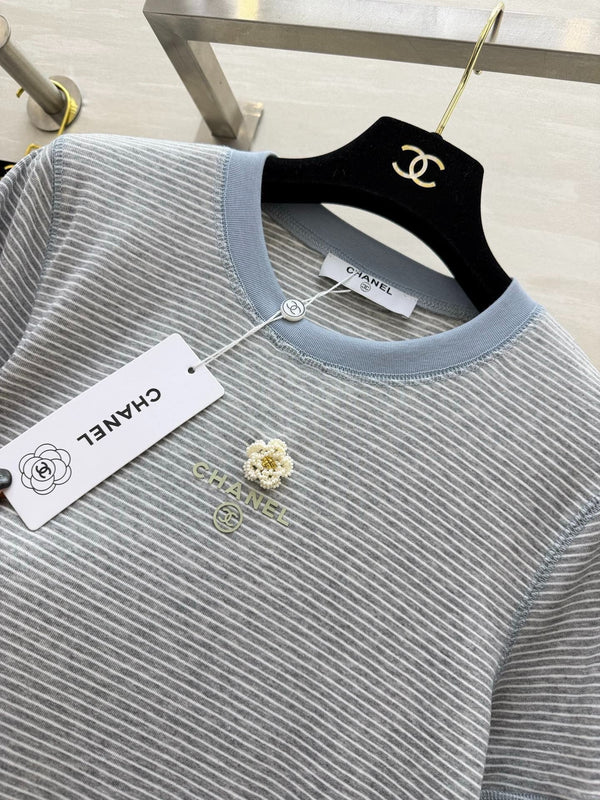T-shirt rayé Chanel 2026 Camélia Coton 213368