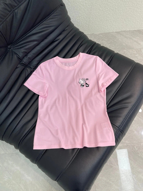 T-shirt à manches courtes brodé Miumiu 2026 Hello Kitty en coton 346491